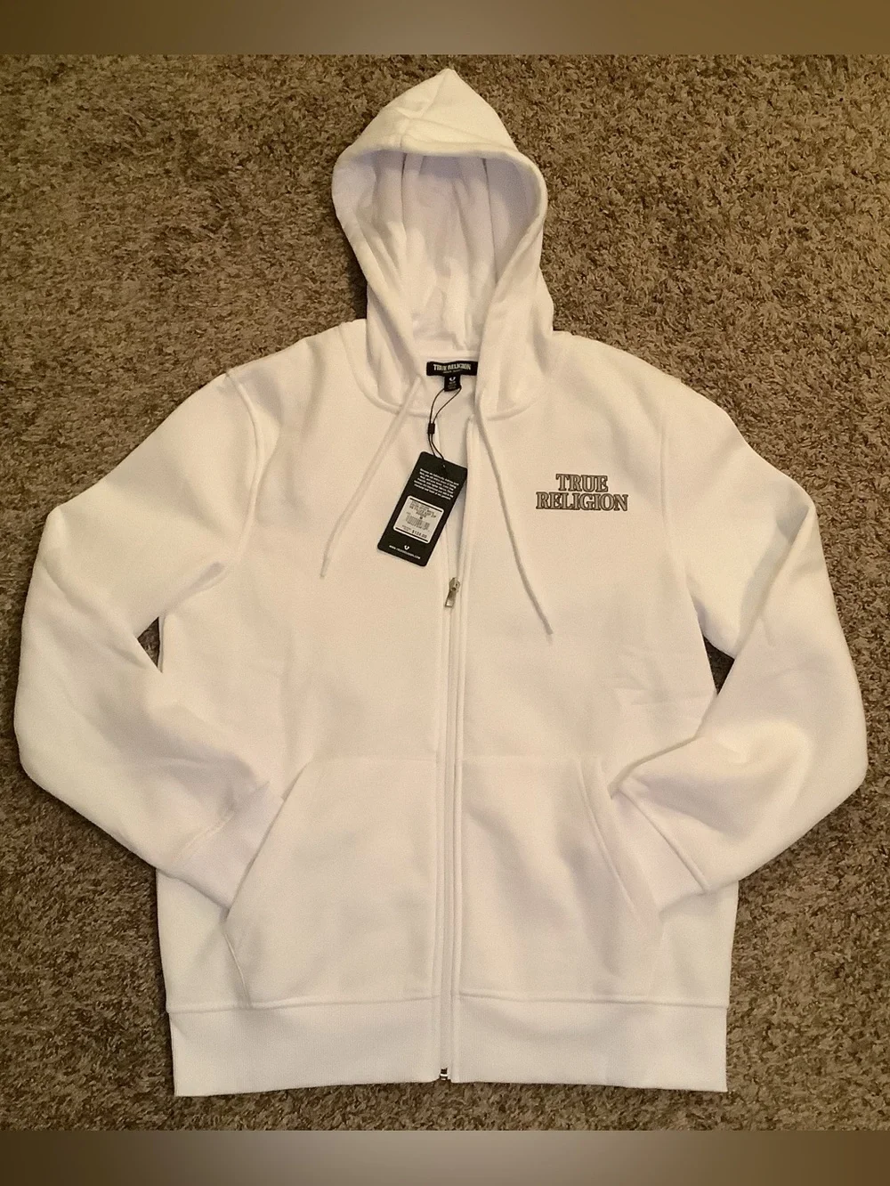 True Religion - Horseshoe Filled Allover Print Zip Hoodie, color white, size: M